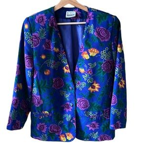 Vintage 80’s Suburbans Floral Women’s Lightweight Blazer. Royal Blue/Purple 10